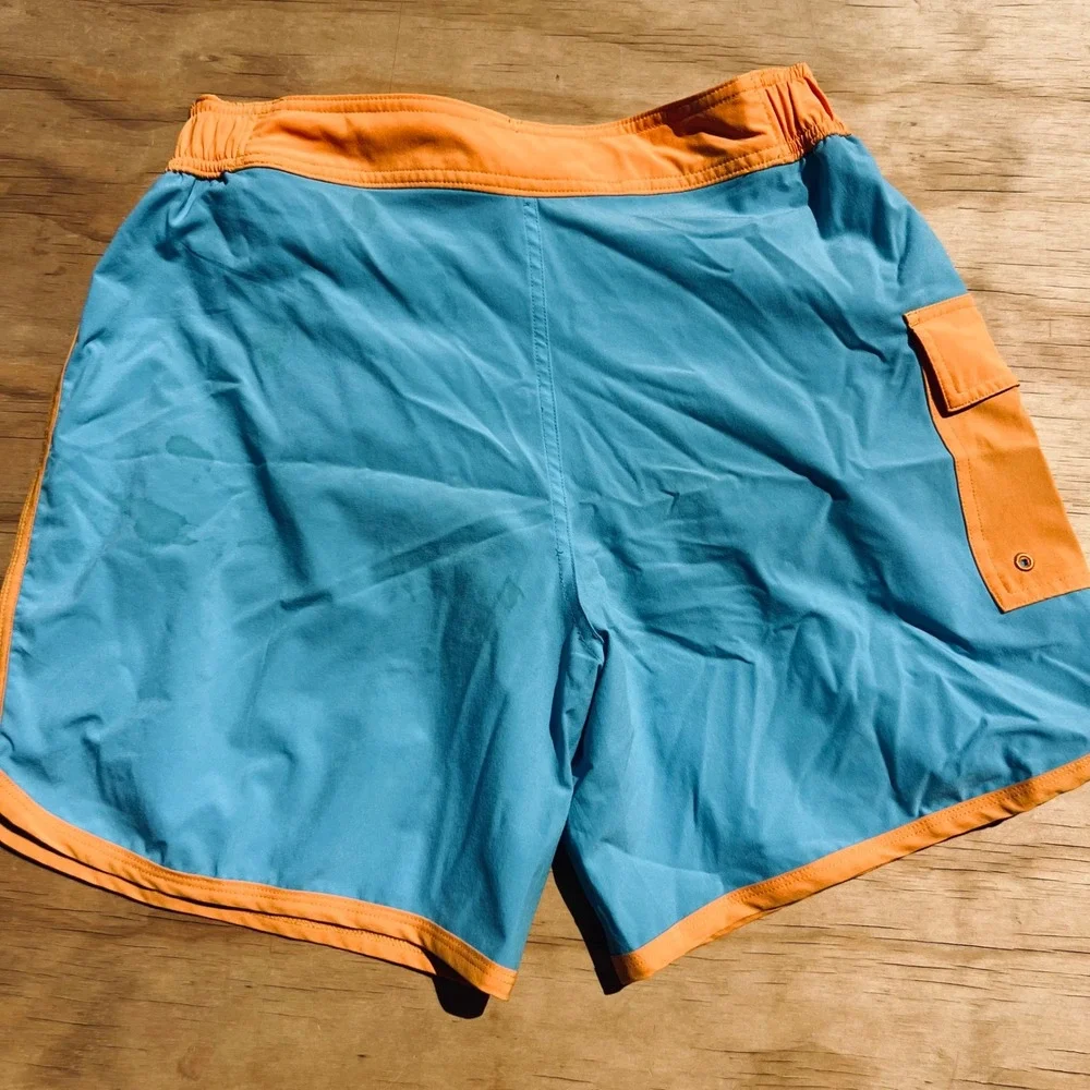 TYR Mens Board Shorts Blue Orange Swim Trunks Cargo Pocket Size Medium